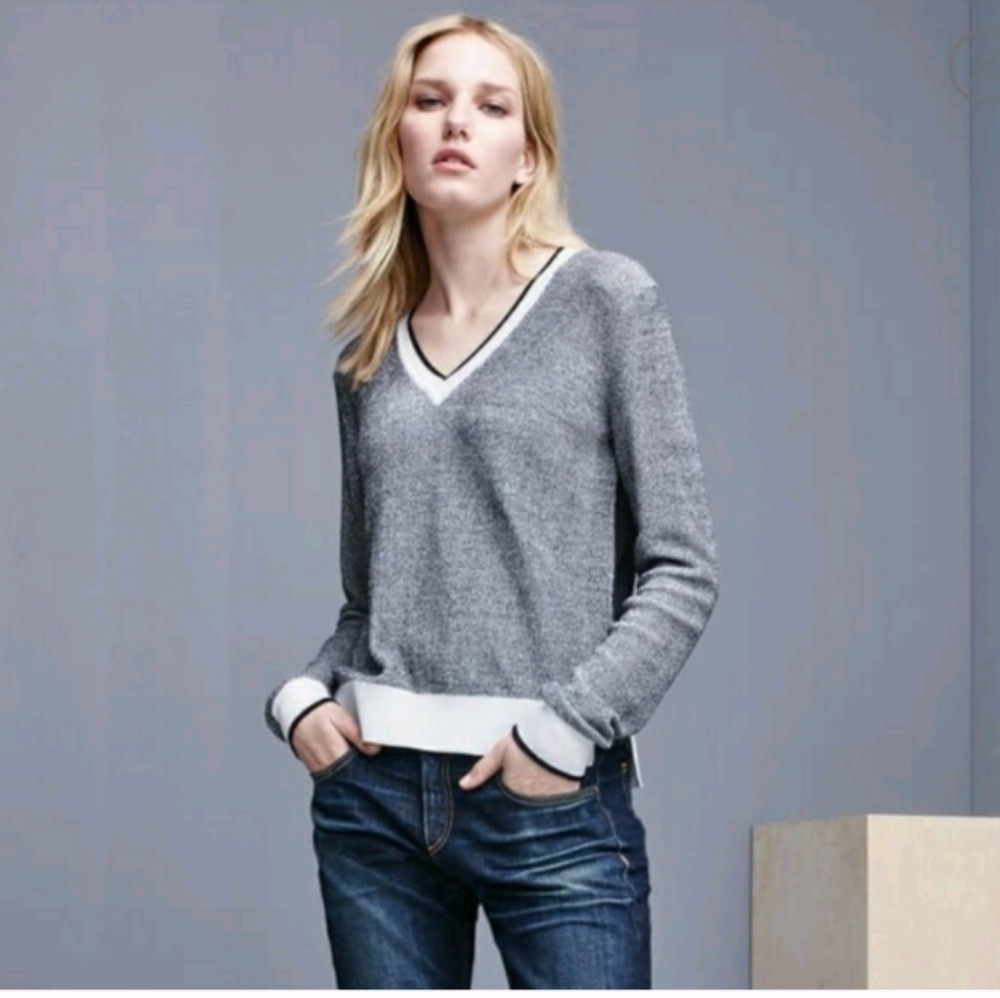 Rag & Bone Ainsley Gray Black Knit V-Neck Long Sleeve Sweater sz Xs